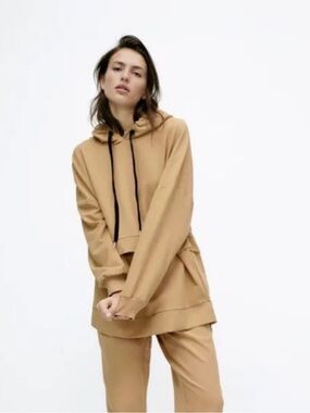 Zara Tan Oversized hoodie with Black Label Detail